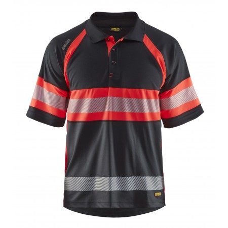 Blåkläder UV-Poloshirt High-Vis Klasse 1 3338-1051 Zwart/High-Vis Rood