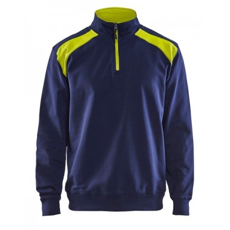 Blåkläder Sweatshirt Bi-Colour met halve rits 3353-1158 Marine/High-Vis Geel