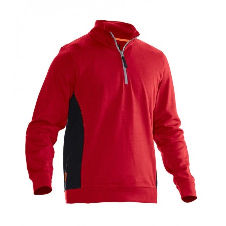 Jobman 5401 Sweater met halve rits Rood/Zwart